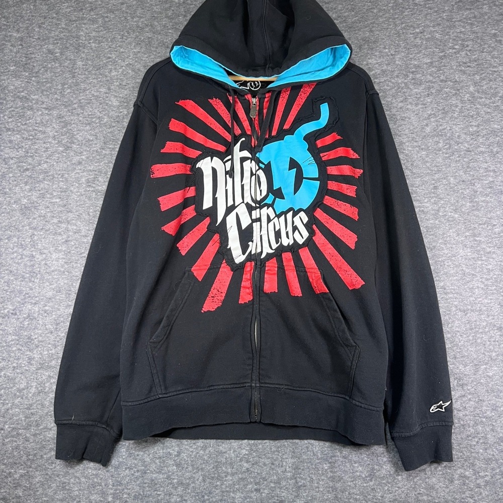 Alpinestars Nitro Circus Hoodie Mens Large Black Zip Up Excellent Graphic Sweat